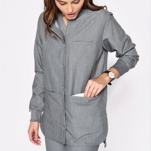 Figs Jackets & Coats Figs Tangier Button Up Scrub Top Jacket Grey Xs Poshmark